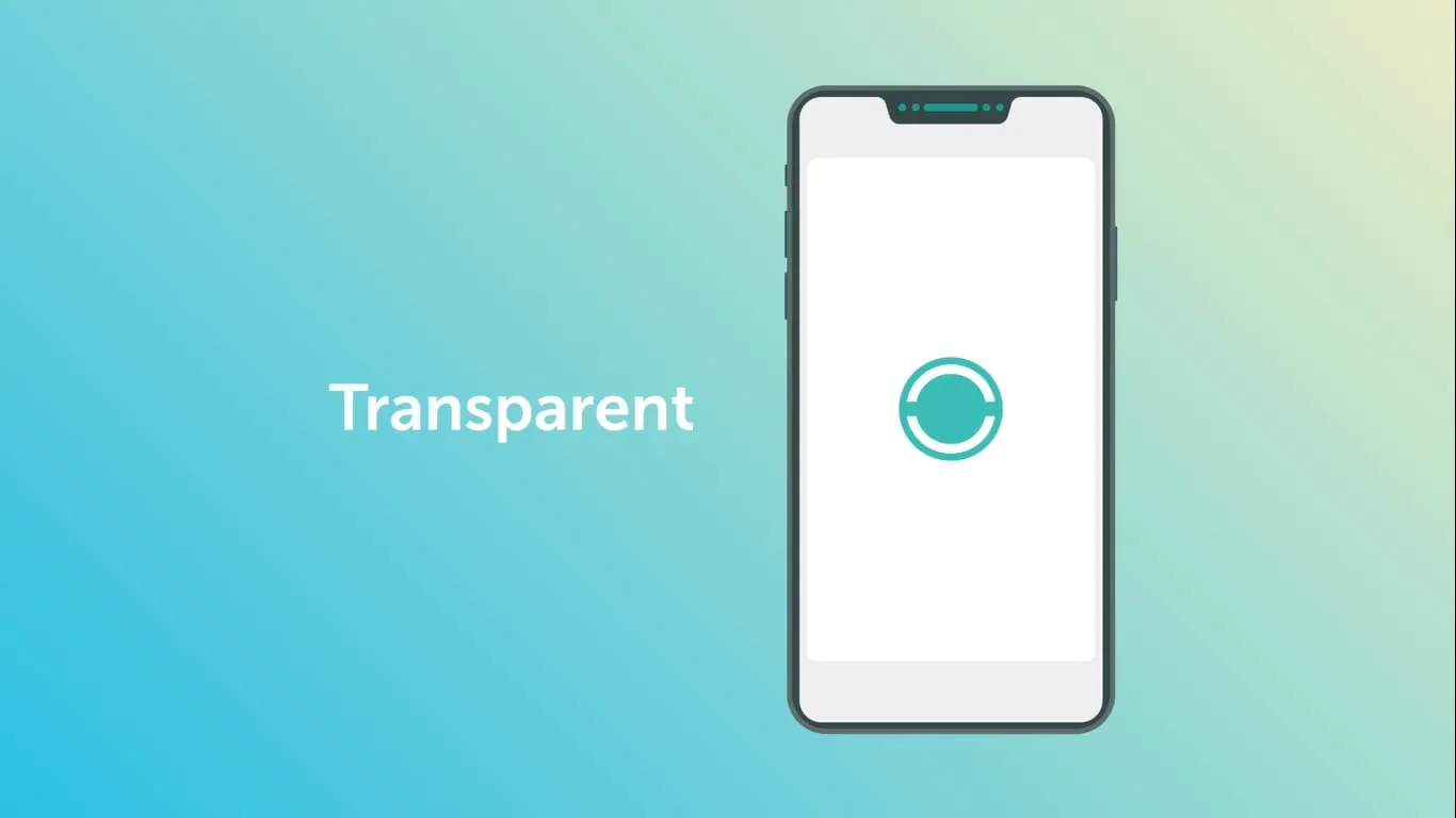 Phone screen with the word Transparent beside it.