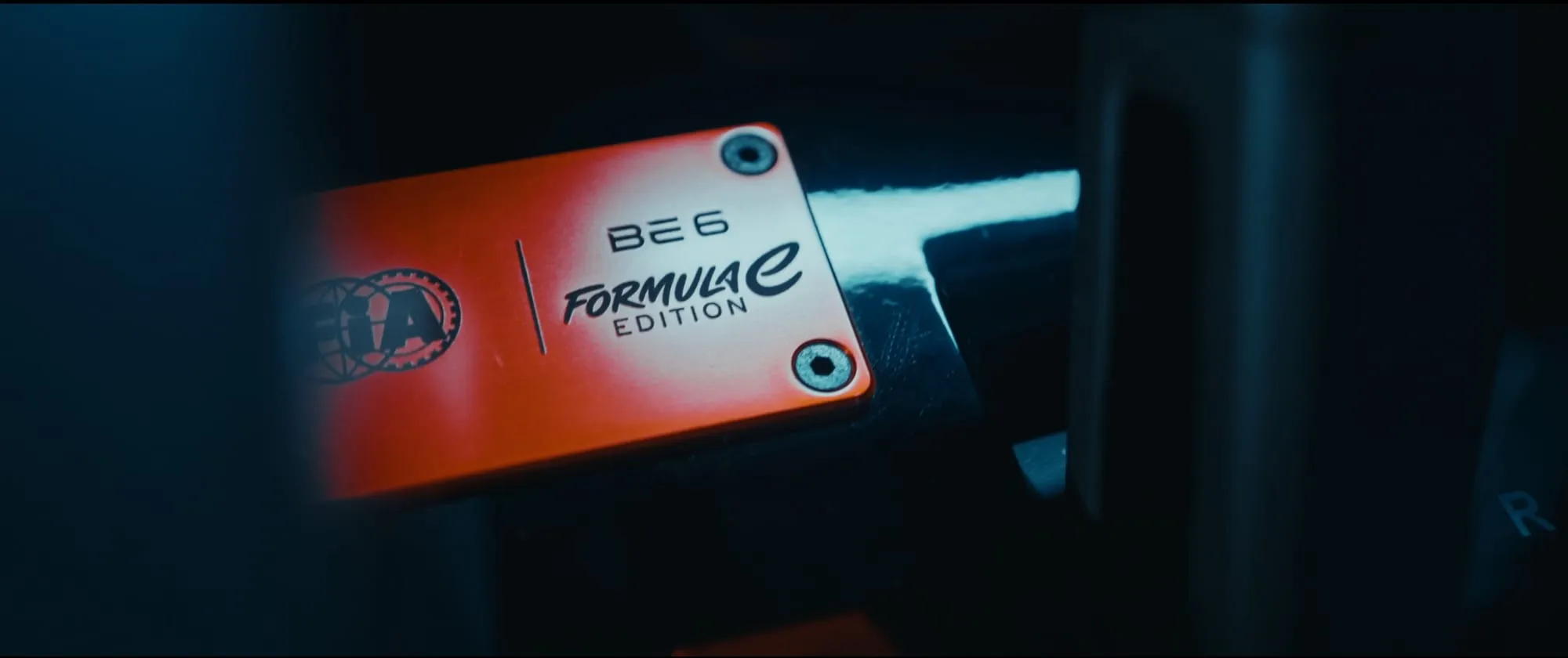 The BE 6 Formula E Edition plaque, close up.