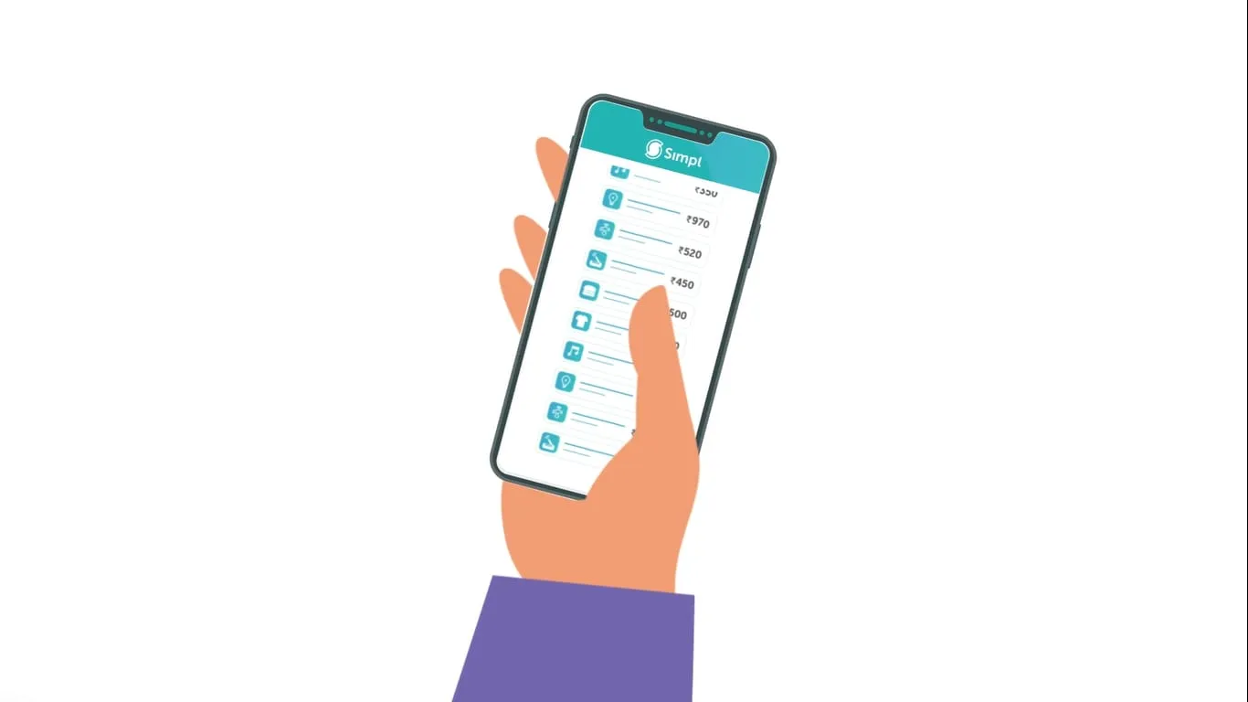 Hand holding a phone with the Simpl bill on screen.
