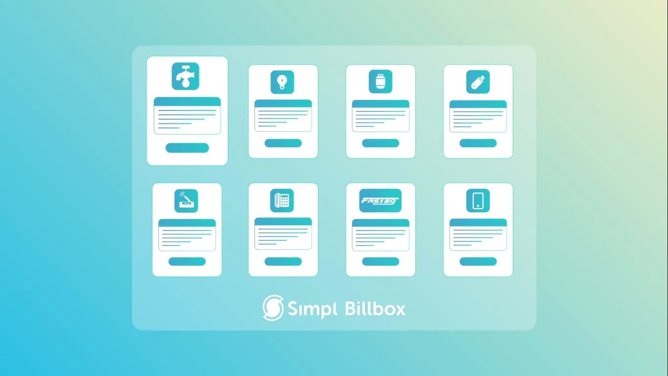 Grid of bill cards under the Simpl Billbox logo.